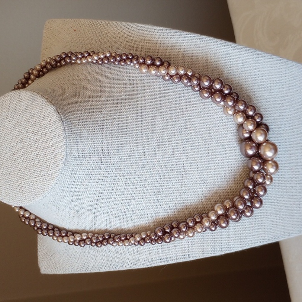 Classic Shades Of Brown Twisted high luster faux Pearl Necklace